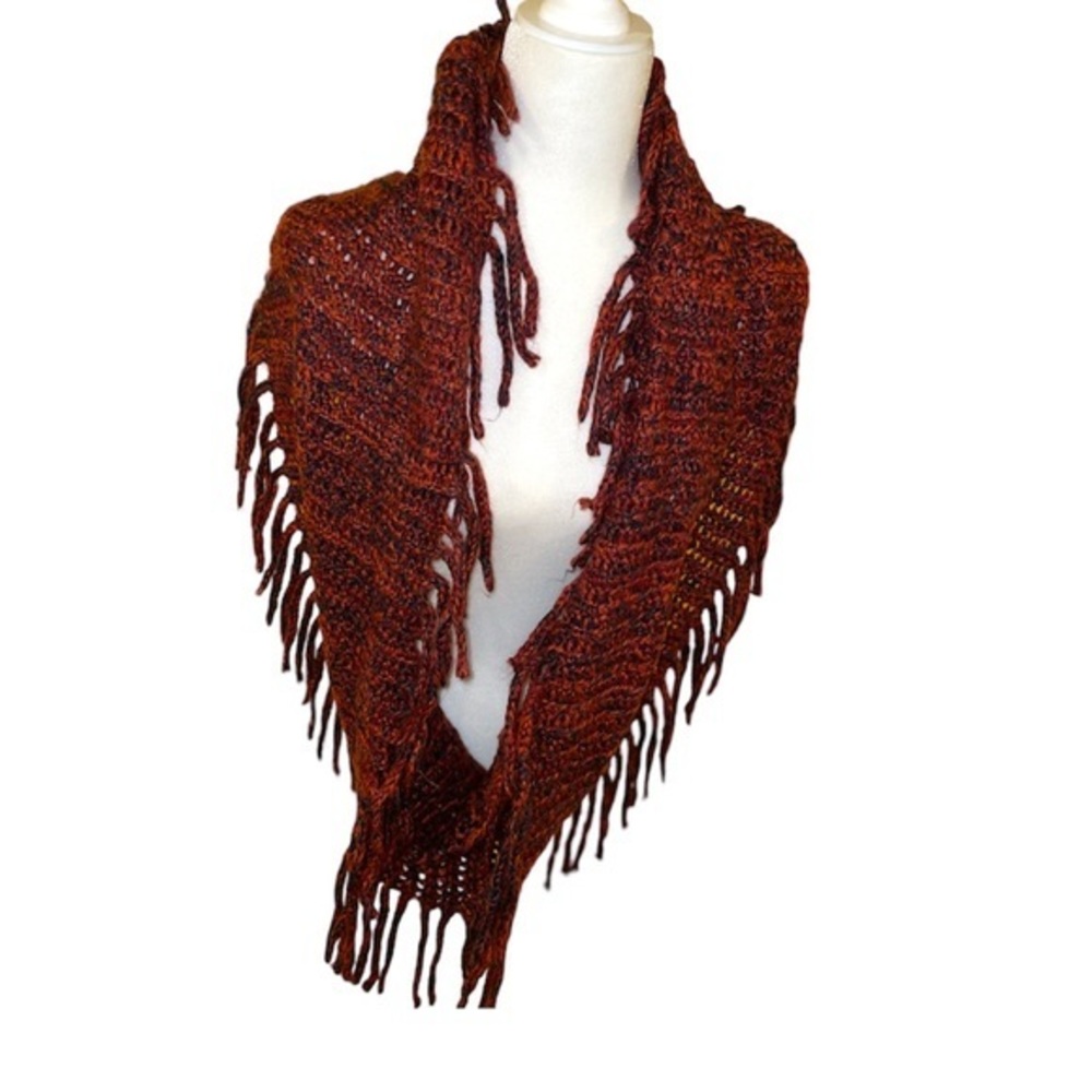 5 for $25 ❄️ Knit‎ Infinity Scarf Orange Black Fringe - Picture 2 of 6